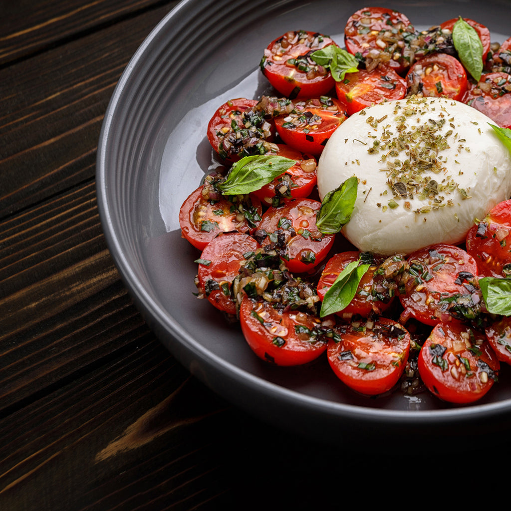KRISPR Baby Plum Tomato & Burrata Salad